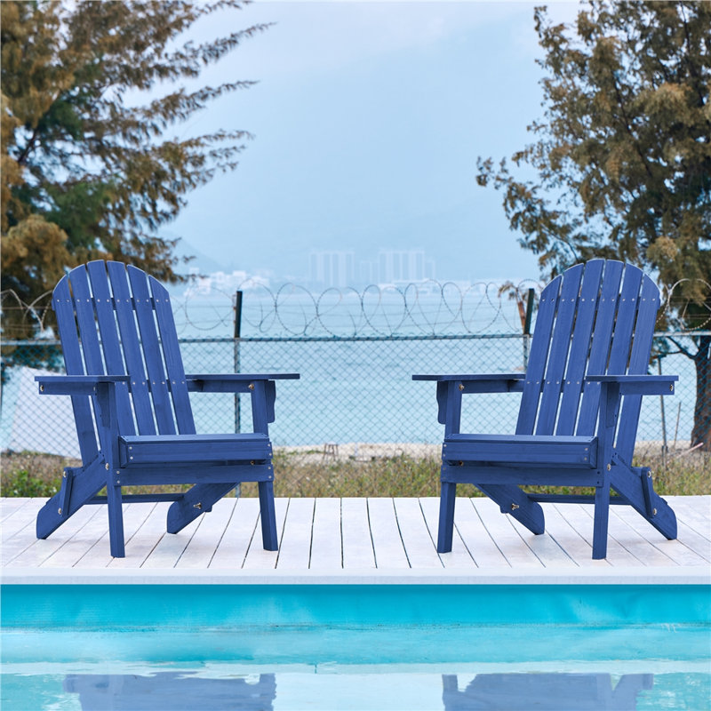 Chaise Adirondack pliante en bois massif Bennir, Bleu