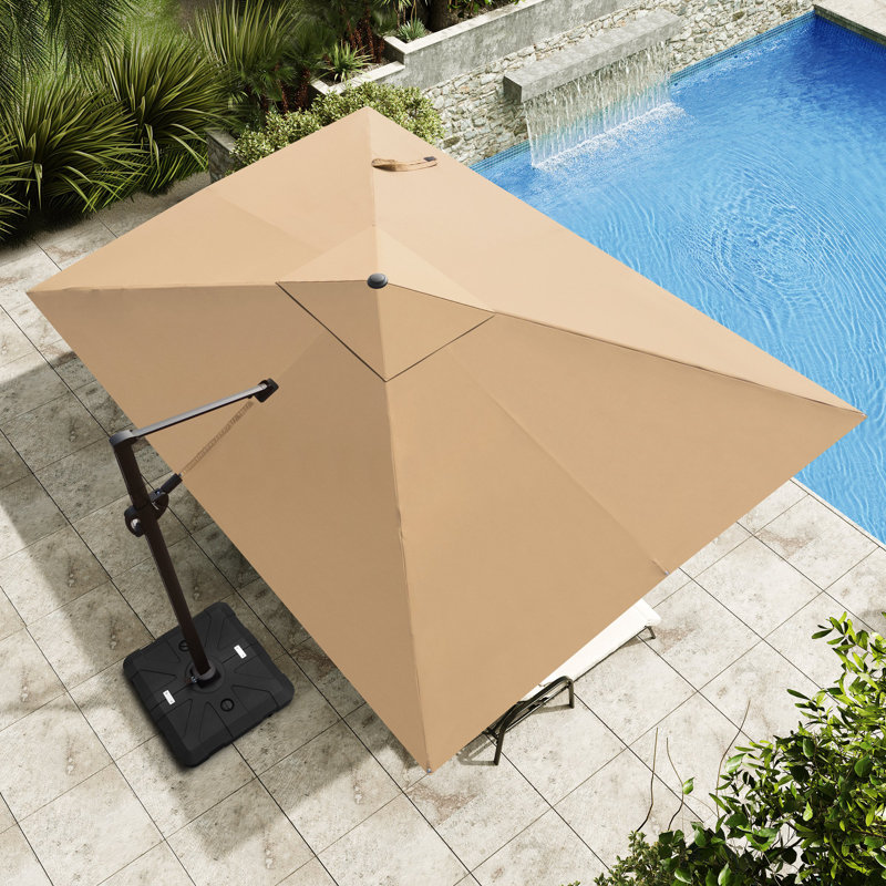 12' X 9' Rectangular Patio Cantilever Umbrella With Weighted Base, Tanné