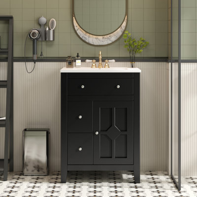Meuble-lavabo 24 po avec tiroirs en céramique