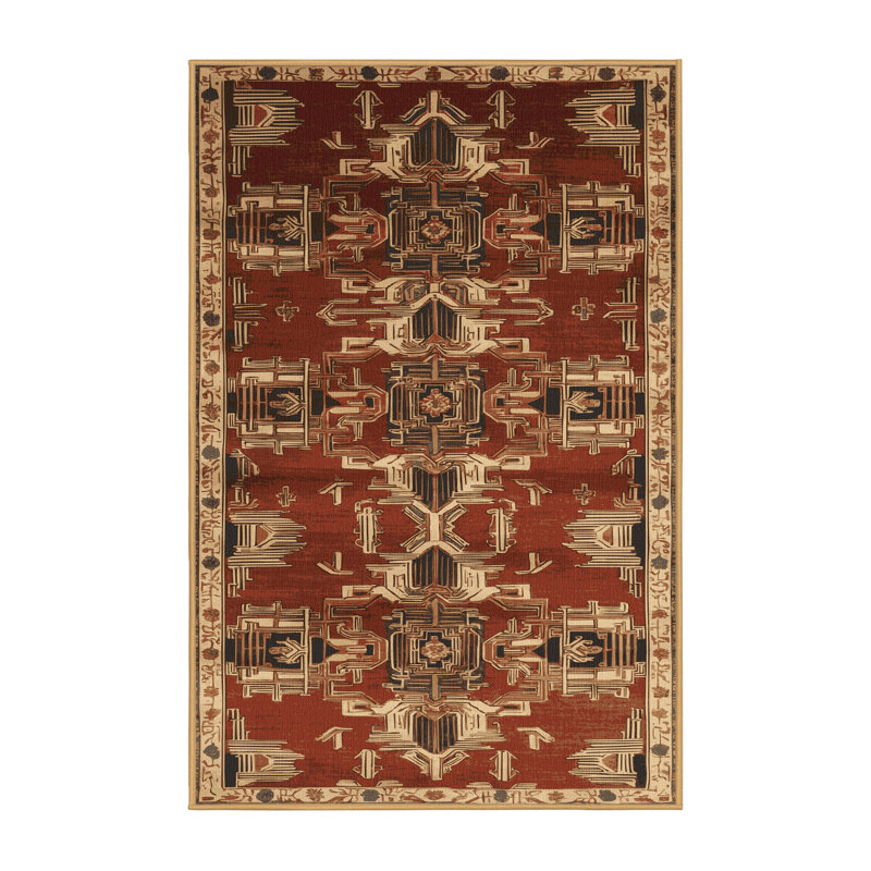 Tapis art déco brun lavable à la machine, Rectangle 2 pi x 3 pi