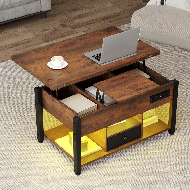 Balconera 4-In-1 Coffee Table With RGB Light & Type-G Outlets, Brown