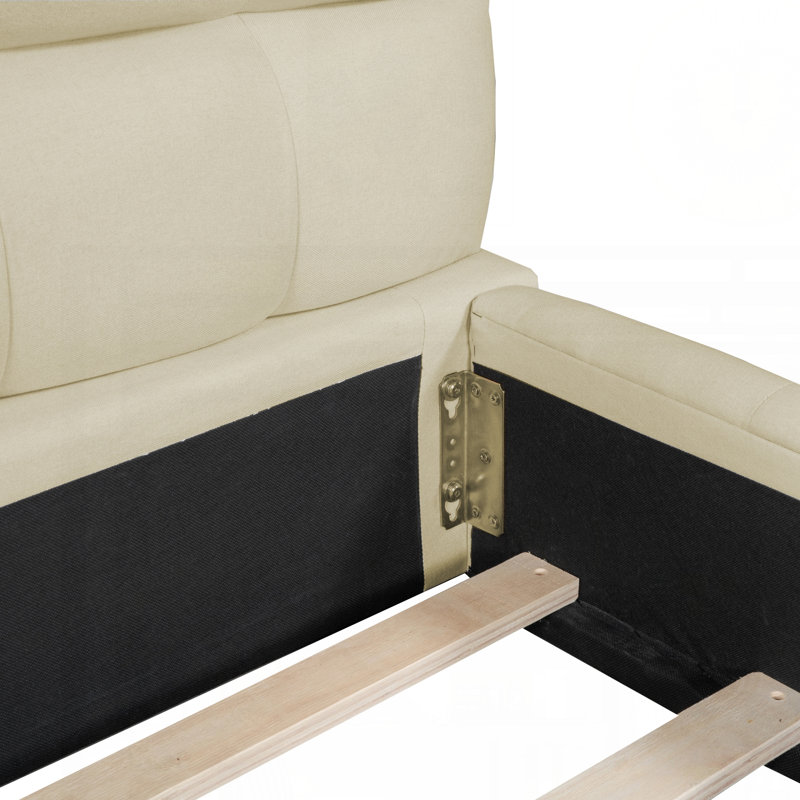 Queen Size Upholstered Platform Bed with Thick Fabric, Grounded Bed with Solid Frame, Beige, Beige