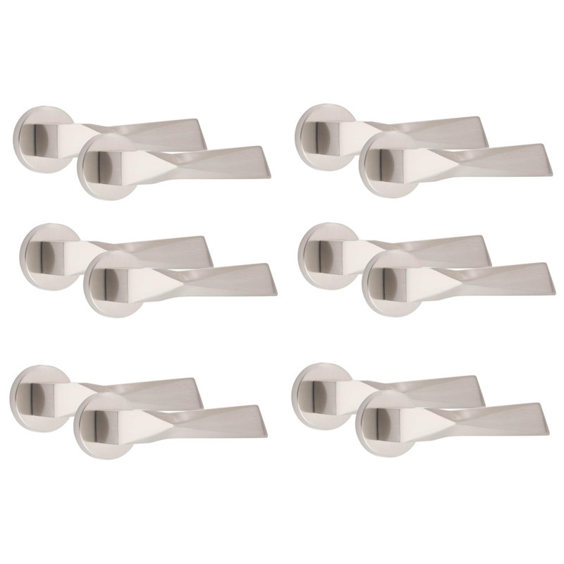 6 Pairs Modern Aura Design Premium Door Handles on Round Rose in Matt Black, Satin Nickel