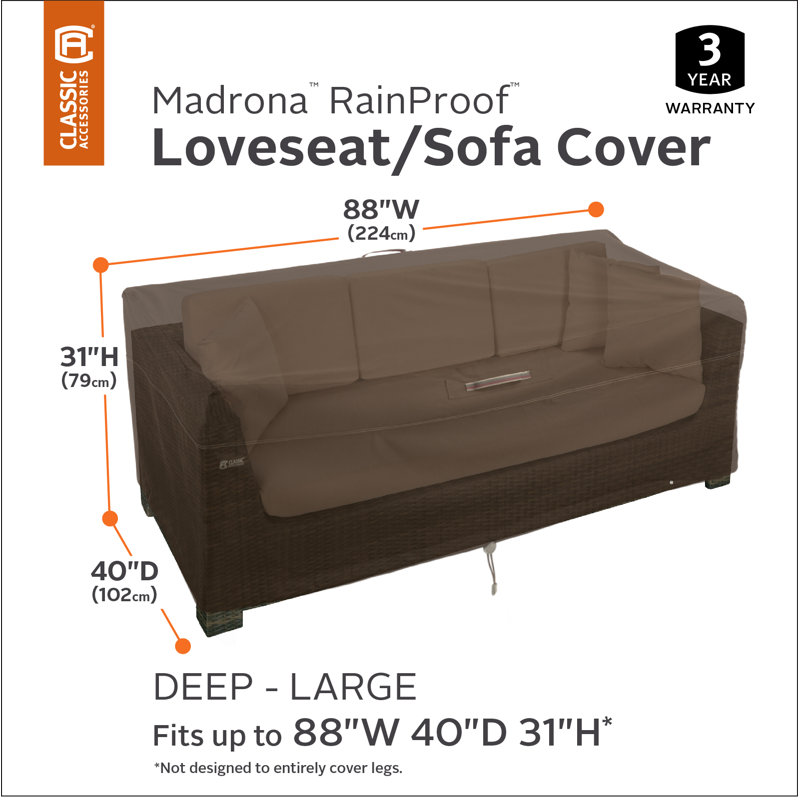 Nathanael Outdoor Patio Sofa Cover, 31" H x 88" W x 40" D