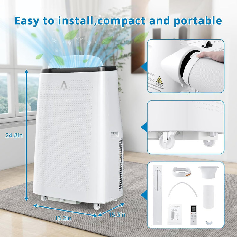 Climatiseur portatif 14 000 BTU - Refroidissement de pièce de 700 pieds carrés, mode veille, 3 vitesses de ventilateur, télécommande pour la maison et le bureau