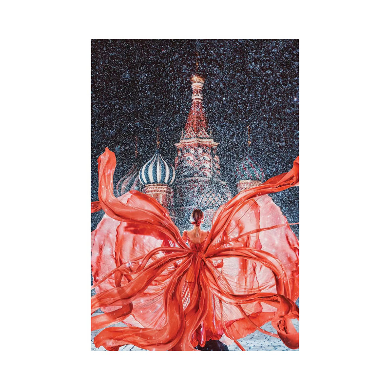 «Red-Red-Red Red Square» - reproduction imprimée, Toile tendue, H 12 po x l 8 po x P 0,75 po