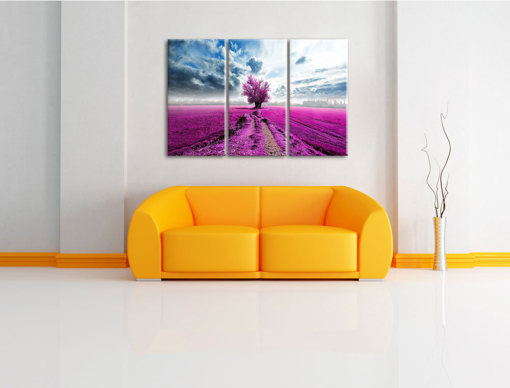 3-tlg. Leinwandbilder-Set Pinkes Feld mit pinkem Baum, Fotodruck