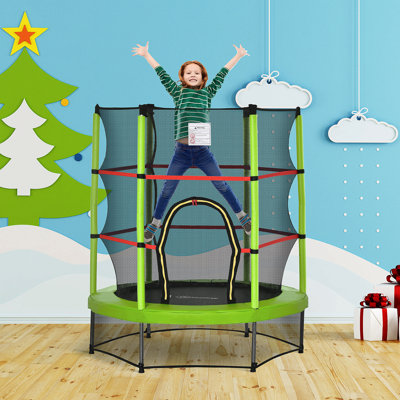Trampoline pour enfants Outsunny FT5FT avec filet d'enclos, conception sans ressort, coussin de sécurité et cadre en acier pour l'intérieur et l'extérieur, transat rond pour tout-petits de 3 à 6 ans