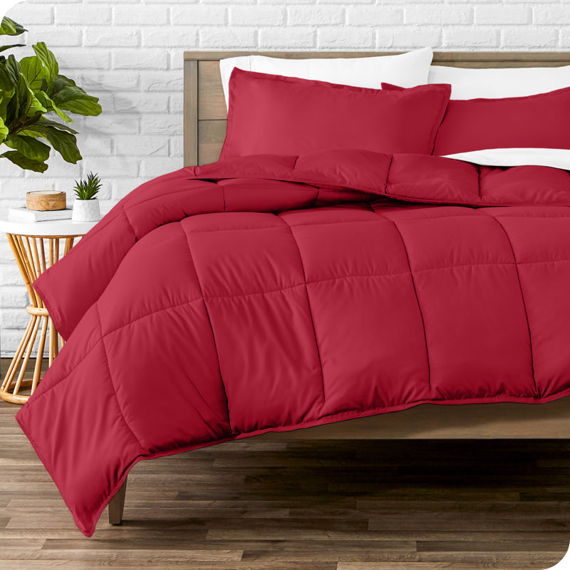 Ensemble d'édredon ultra-doux toutes saisons, Rouge, Édredon pour lit simple + 1 taie décorative stan