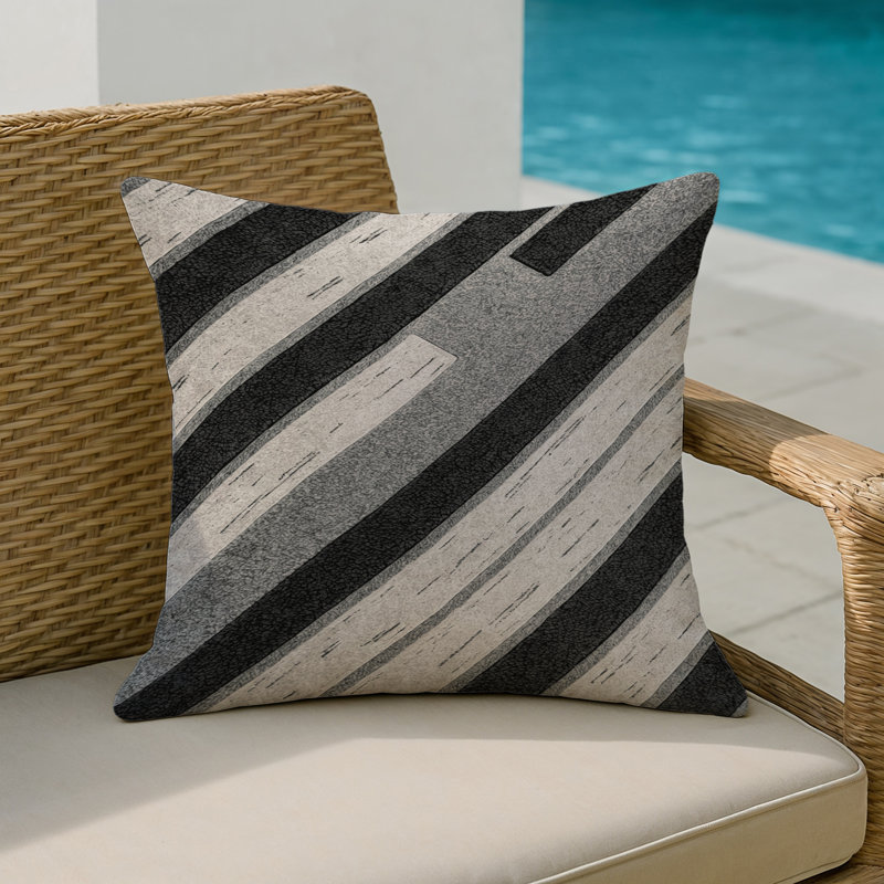 Coussin d'intérieur et d'extérieur, Carré 16 po, Granit gris clair rayé