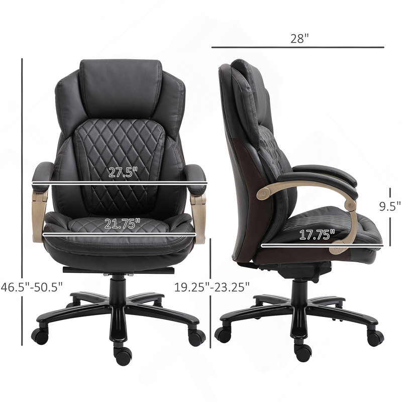 Fauteuil de direction avec siège large, chaise de bureau d'ordinateur avec coutures en losange à haut dossier
