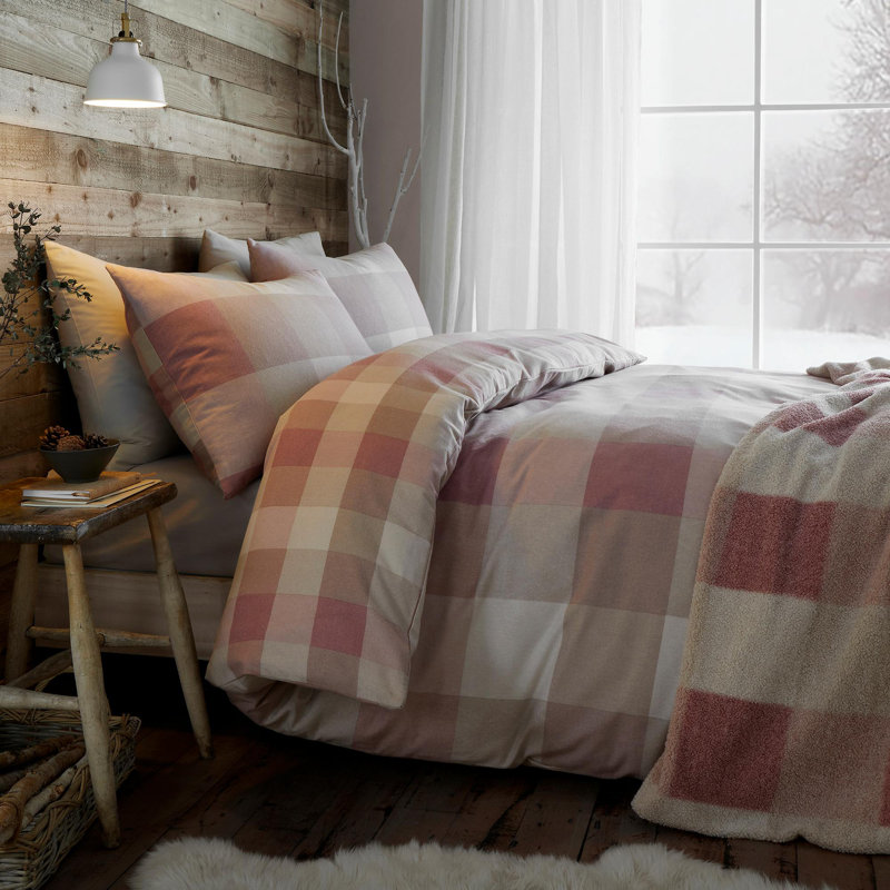 Cotton Chequered Duvet Cover Set with Pillowcases, Double Duvet Cover + 2 Standard Pillowcases