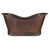 67" Hammered Copper Double Slipper Bathtub