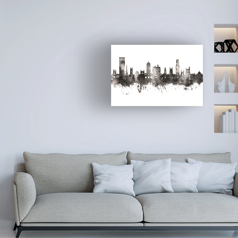 «New Haven Connecticut Skyline BW» par Michael Tompsett, impression sur toile tendue, H 22 po x l 32 po x P 2 po