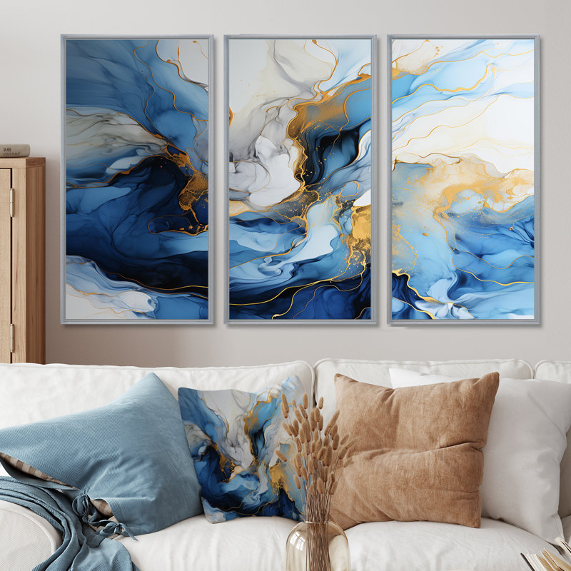 Ocean Sunset Dreams - Waves Wall Art Decor Set, Silver Floater Framed, 28" H x 36" W x 1" D