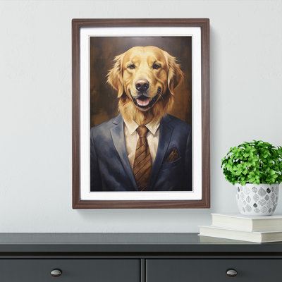 Golden Retriever in a Suit Painting - Framed Print