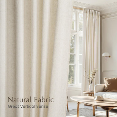 Natural Linen Curtains & Drapes For Windows 84 Inch Long, Rod Pocket & Back Tab Thick Flax Semi Sheer Privacy Assured With Light Filtering For Bedroom/Living Room, W55 X L84, 2 Pieces