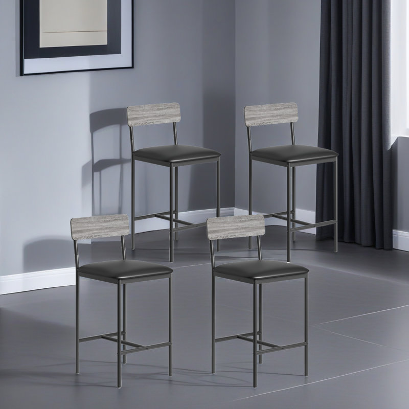Bar Stools  With Footrest, Upholstered Bar Chairs With Back, Counter Height Barstools, Set Of 4, Rustic Gray