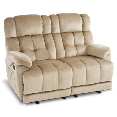 Kenso Fabric Power Recliner Loveseat with Heat and Massage, USB Charge Port
