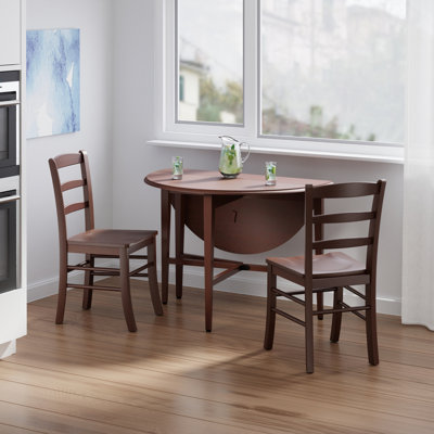 Lubin 3-pc Drop Leaf Table With Ladder-back Chairs, Walnut