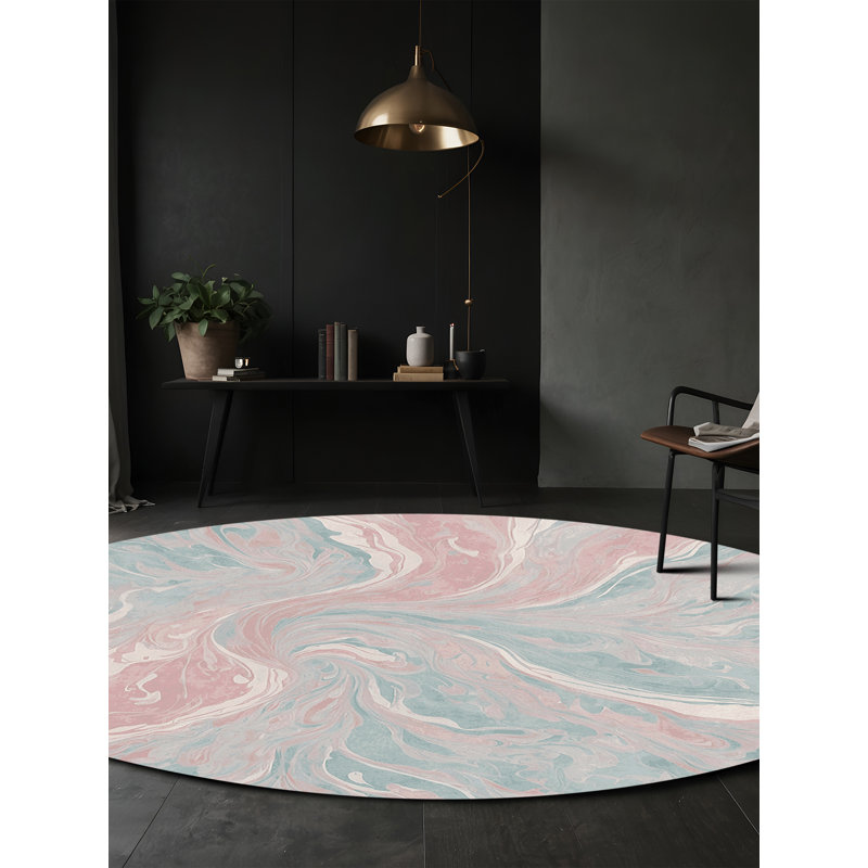 Tapis beige soyeux et moelleux, Rond 6 pi