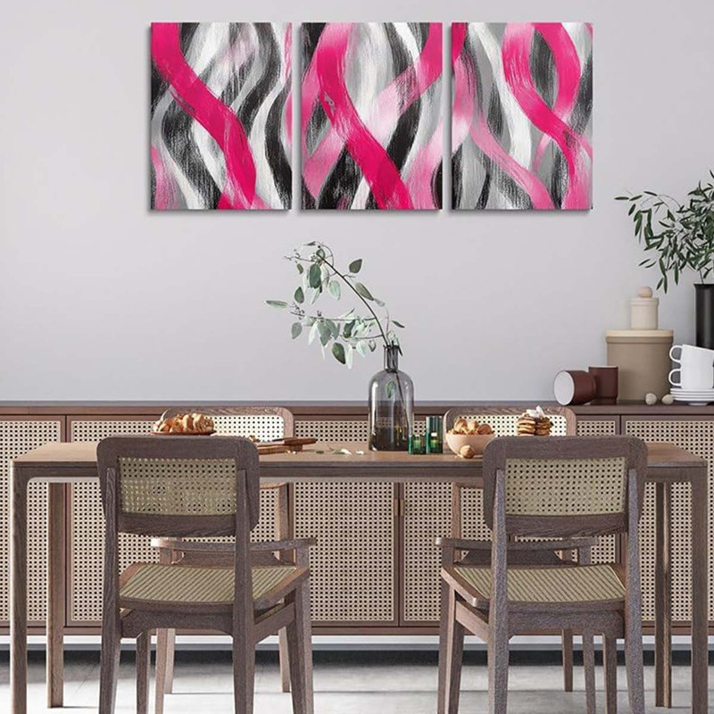 3 Piece Wrapped Canvas Print, Pink