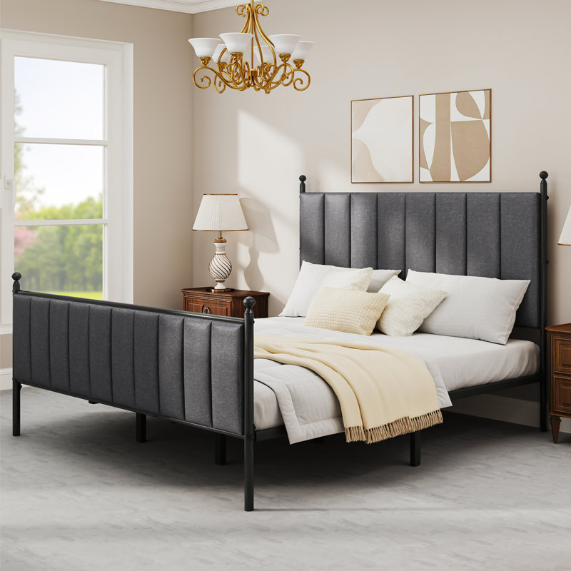 Upholstered Canopy Bed, Beige, King