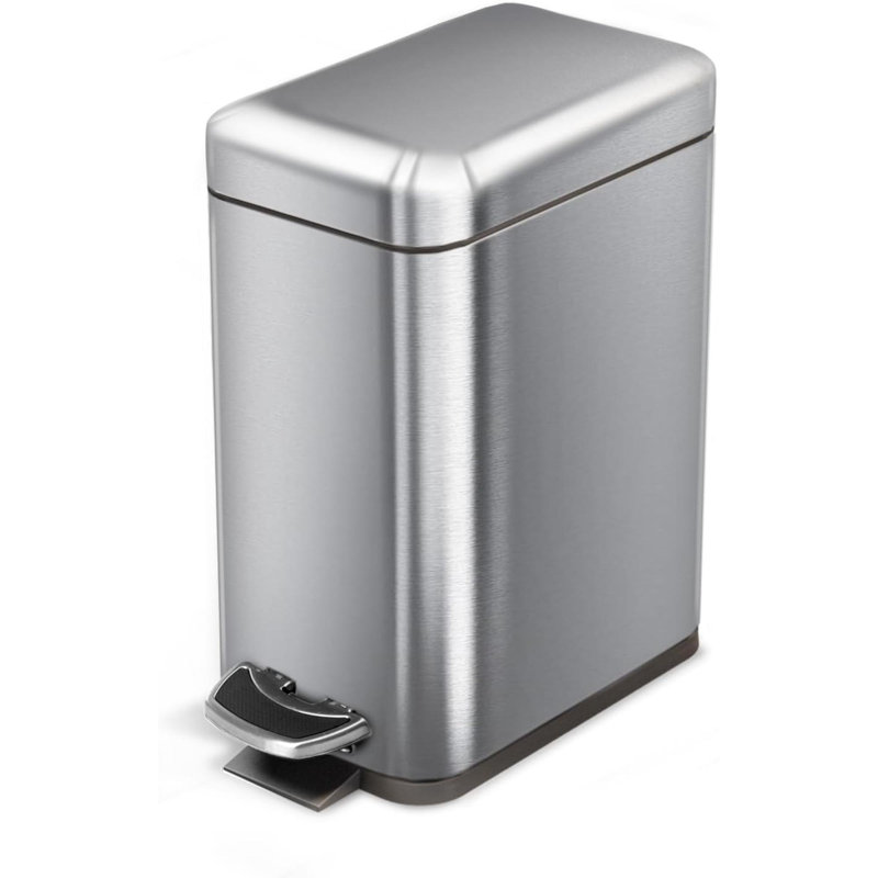 Poubelle de salle de bain 1,3 gallons avec couvercle et poubelle à pédale en acier inoxydable avec design mince pour la maison et le bureau 5 litres