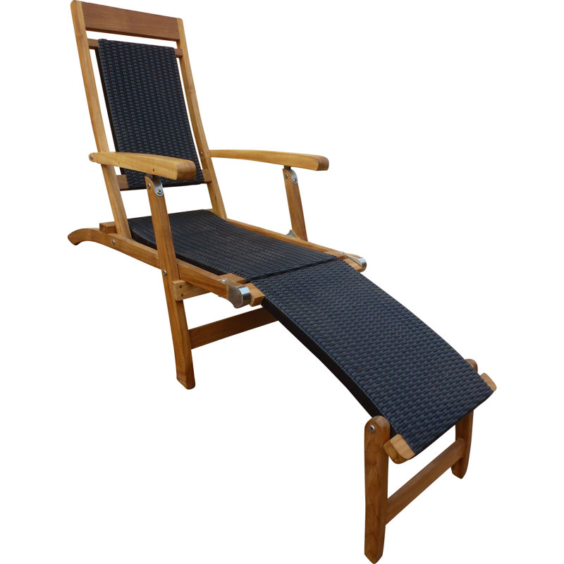 Narmada Outdoor Teak Chaise Lounge, Black