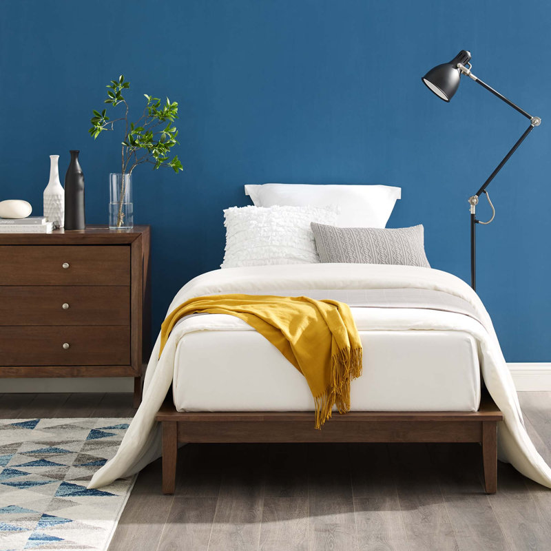 Modway Lodge Wood Platform Bed Frame, Walnut, Twin
