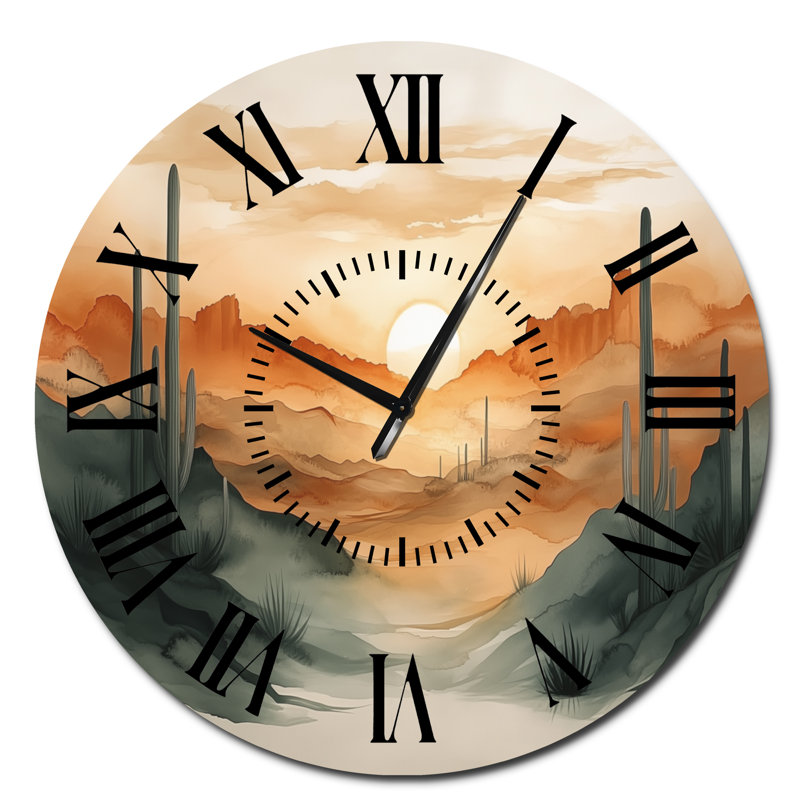 Cactus à Emberlight - grande horloge murale en métal du sud-ouest, Surdimensionné