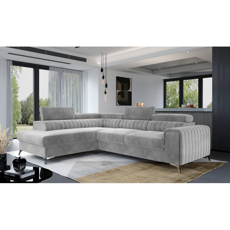 Aimantas 3 Seater Velvet Sofa Bed, Left Hand Facing, Light Grey Velvet