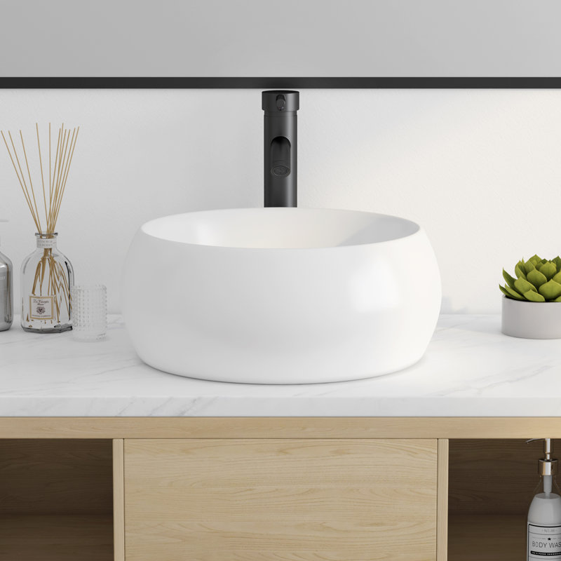 Luciano 390mm x 390mm Circular White Ceramic Countertop Basin Bathroom Sink