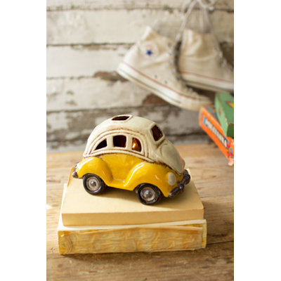  Ceramic VW Bug Lamp – 6.5"L Glazed Clay Night Light in Multi
