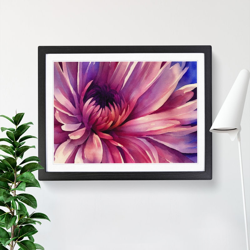 Watercolour Chrysanthemum Flower Vol.3 - Single Picture Frame Painting, Black Framed, 46cm H x 64cm W x 2cm D