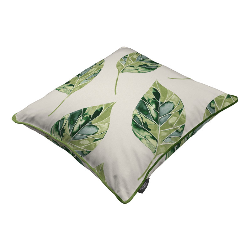 Gurganus Leaf Piped Edge Indoor / Outdoor Floral Square Throw Pillow Cover, Forest Green, 43cm x 43cm
