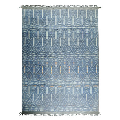 Marrakech Mirage Blue Hand-Knotted Wool Rug | Eastern Oriental Rugs Contemporary Transitional 8' x 12' Area Rug