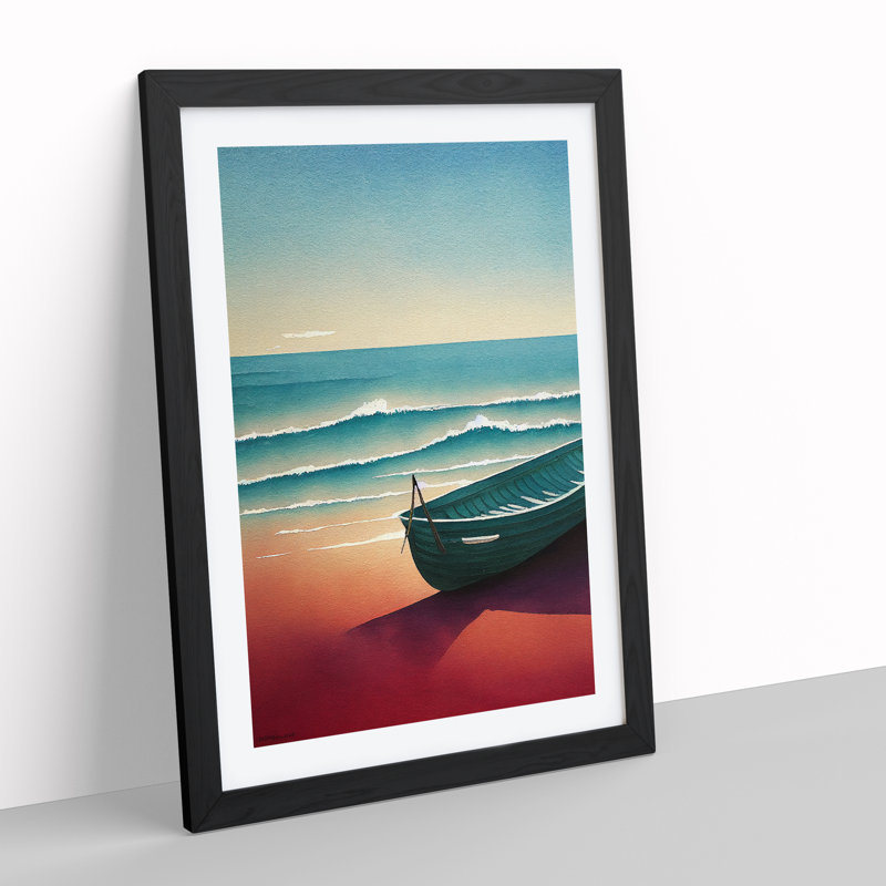 Boat On A Sandy Beach - Print, White, Black Framed, 66cm H x 48cm W x 2cm D