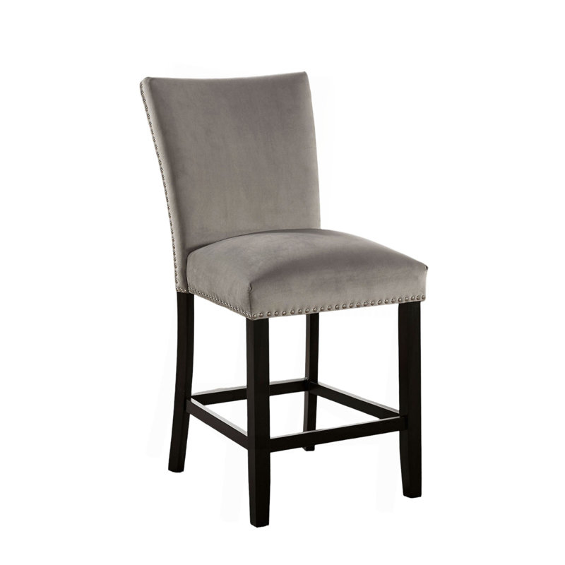Chaises de salle à manger à hauteur de comptoir en flanelle gris clair 2 pièces