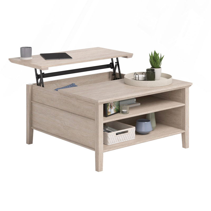Table basse à plateau relevable avec surface spacieuse, finition brune
