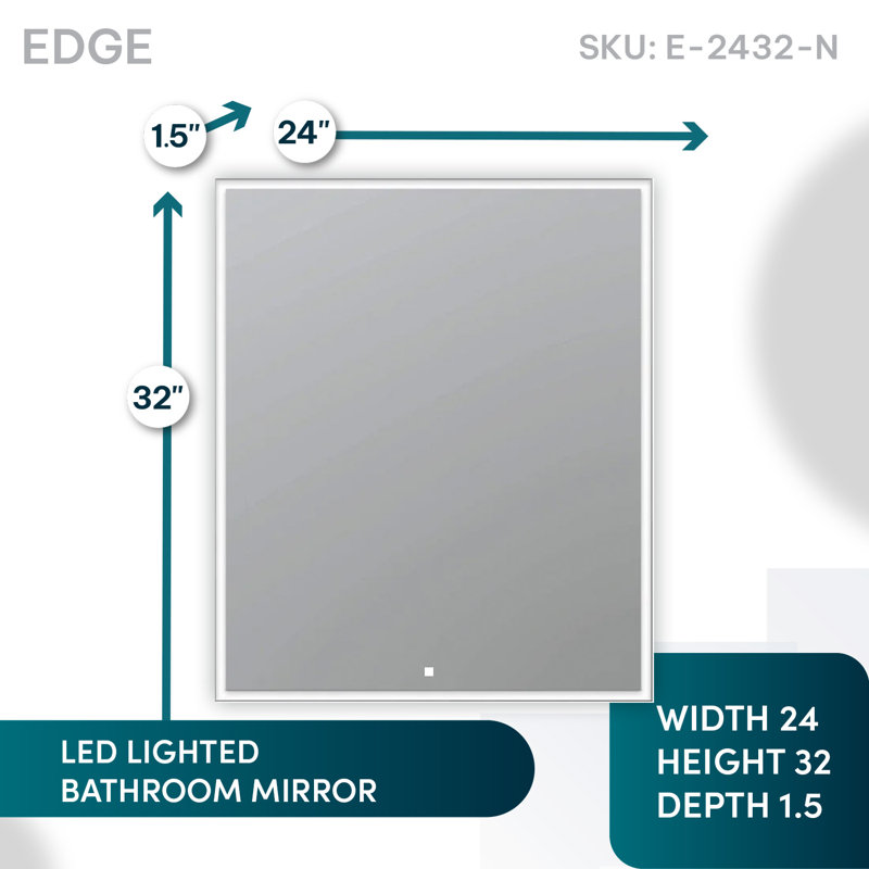Rectangular Silver LED Lighted Wall Mounted Bathroom Mirror