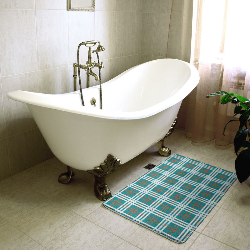 Memory Foam Non-Slip Bath Rug, 17" W x 24" L, Aqua/White