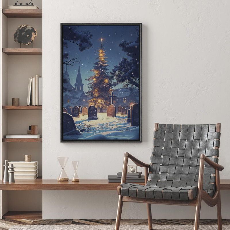 Arbre de Noël illuminé dans un décor de sapin de Noël illuminé dans un décor d'art moderne, Cadre flottant noir