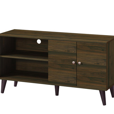 Meuble télé pour téléviseur de 47,3 po ou moins Amidon, avec 2 tablettes de rangement et 1 armoire, meuble télé moderne dans le salon en noyer
