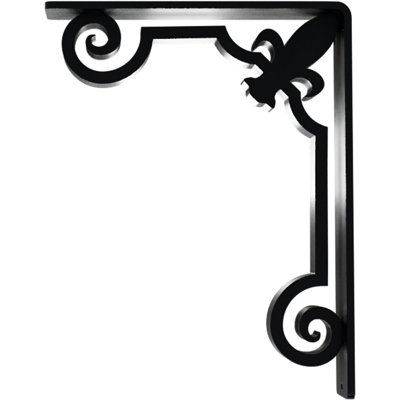 2"W x 7 1/2"D x 10"H Fleur De Lis Wrought Iron Bracket, (Triple center brace), Powder Coated Black