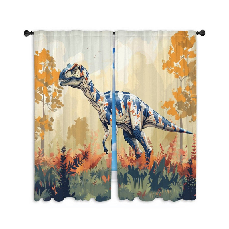 11991_D Rideaux de fenêtre dinosaure, rideaux d'aventure en plein air préhistorique - 2 panneaux, L 40 po x L 63 po