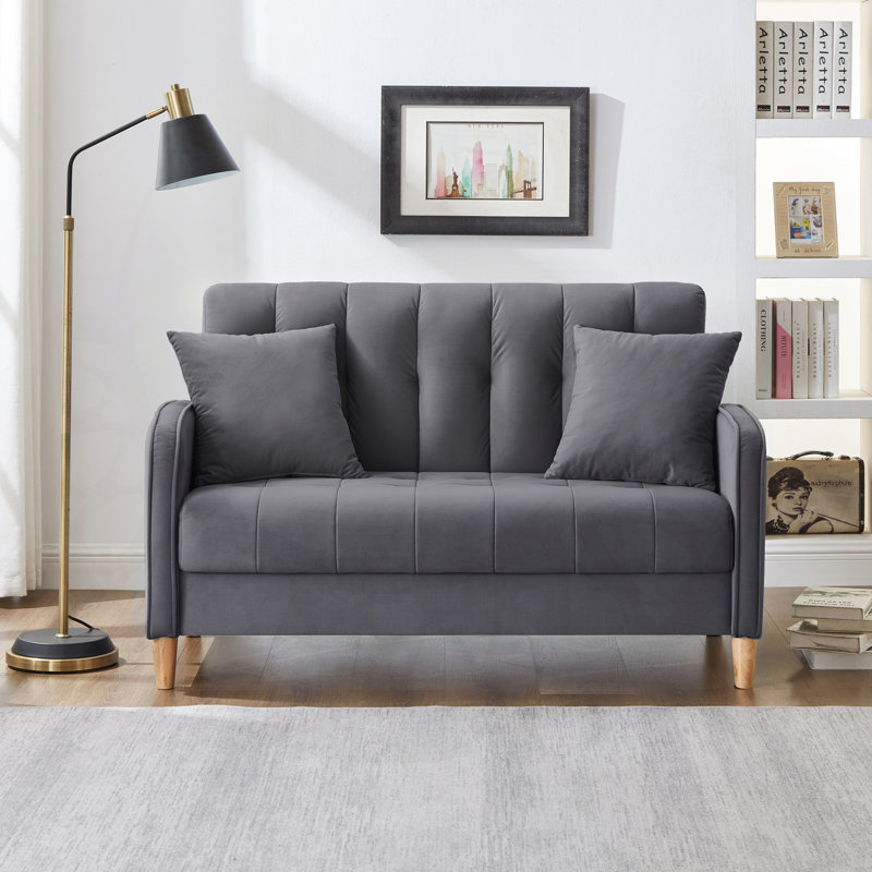 Charming Velvet Tufted Loveseat for Compact Living Spaces, Enhancing Comfort and Style, Grey