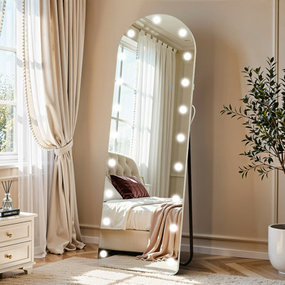 Arched Full Length Mirror 63"×20", Standing/Leaning/Hanging Full Body Mirror with 19 Surround Bulbs for Bedroom/Dressing Room/Living Room