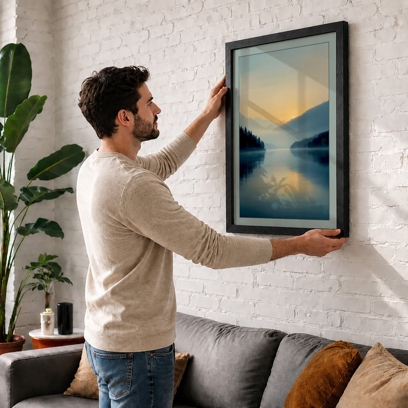 Alpine Lake At Sunrise Scandinavian - Print, A1 - 84.1 x 59.4 cm, Oak
