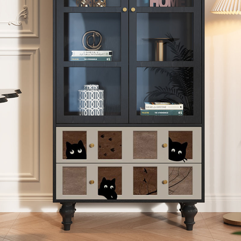 Vitrine en bois massif avec tiroirs